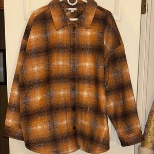 J. Jill Brown and Tan Plaid Utility Jacket